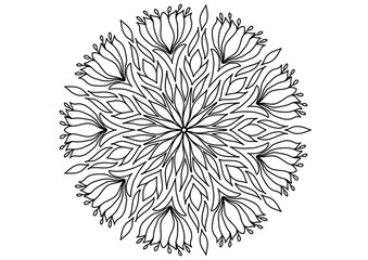 Mandala drawing on a white background, Ethnic mandala outline hand drawn, Decorative monochrome ethnic mandala pattern Islam, Arabic, Indian, Morocco.