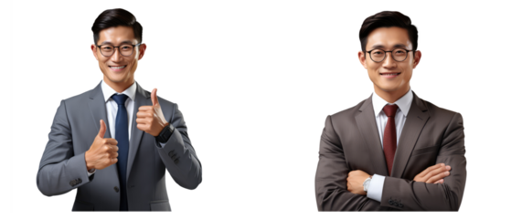 asian business man, happy face on transparent backgrounds on transparent backgrounds . Generative AI