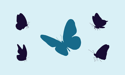Set of Flying butterflies silhouette.
