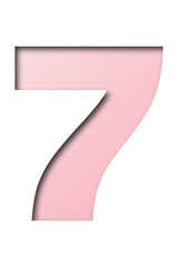 Pink confetti font number 7 isolated on transparent background.