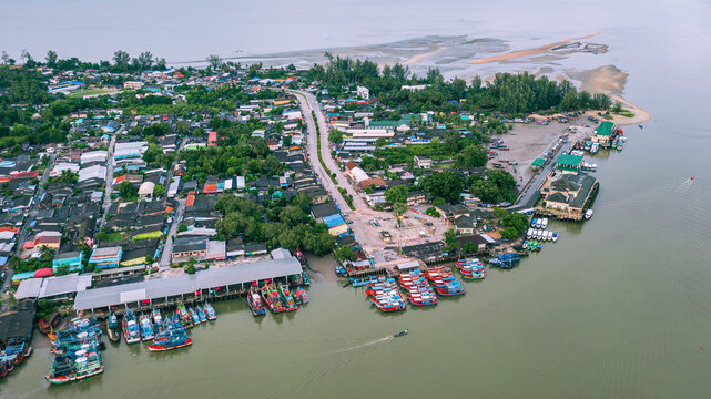 Aerial view of tourist pier at Pakbara, Satun, Thailand.