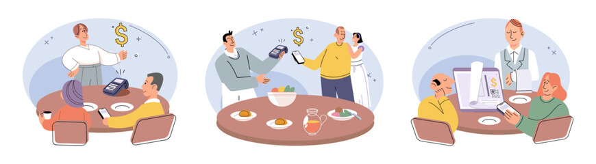 Cashless payment. Vector illustration. NFC technology allows for seamless communication between devices for contactless transactions Wireless payment systems eliminate need for swiping or inserting
