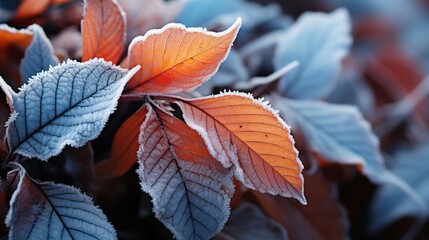 Frost kissed autumn leaves reflecting the shift