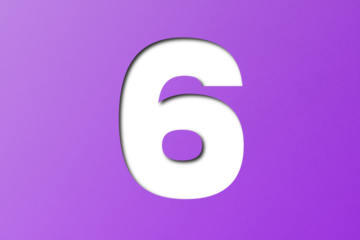 Purple confetti font number 6 isolated on transparent background.
