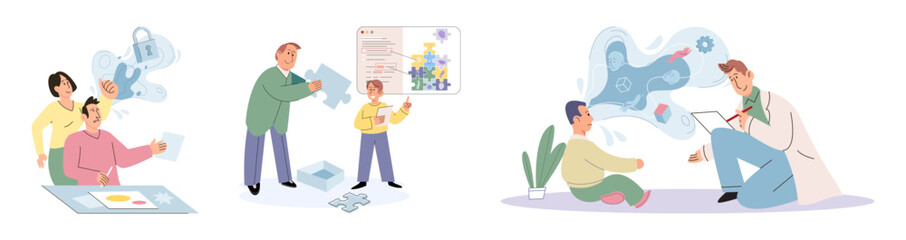 Psychologist listening to patient at mental therapy session. Growth mind and mental intelligence self development tiny person. Person talking to psychotherapist. Psychological session therapy support