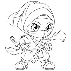 coloring adventures ninja coloring page for kids isolated clean and minimalistic line artwork
