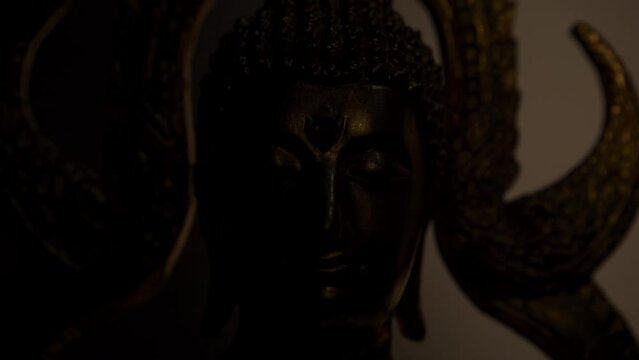 Buddha statue face with moving light