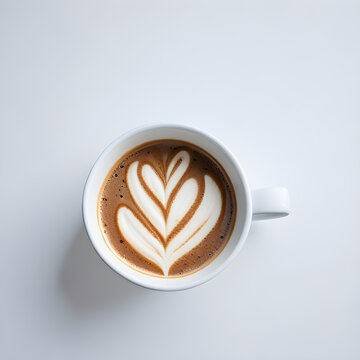 Generative KI Kaffee in Kaffeetasse mit Schaum in Herzform weißer Hintergrund