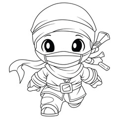 cute ninja samurai coloring page for kids isolated clean and minimalistic line artwork © Creative Graphica