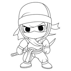 ninja coloring page for kids isolated clean and minimalistic line artwork Japanese samurai