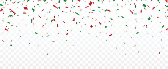 Christmas celebration confetti banner, green and red, isolated on white background