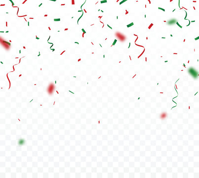 Christmas celebration confetti banner, green and red, isolated on white background