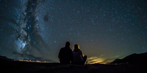 couple sharing a tender moment while gazing at the stars on a clear night