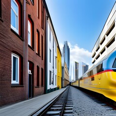 Fototapeta premium 都会のビルの隙間から見える電車 L