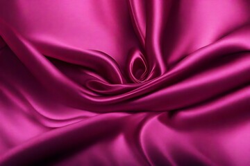 Closeup of rippled magenta color satin fabric cloth texture background