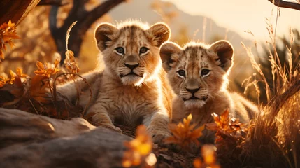 Gardinen two lying baby lions in the evening sun of africa © CROCOTHERY