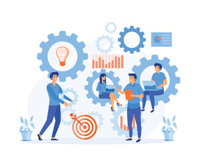 Communication and teamwork concept, Business people working together in team, scene of company structure organization and management. flat vector modern illustration
