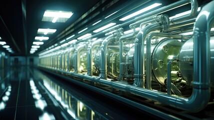 Obraz premium Futuristic hydrogen pipeline illustrating the transformation of the energy sector towards to future ecology.