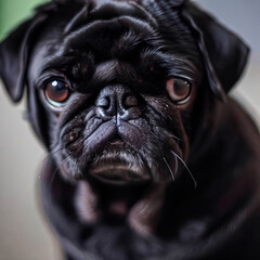 a black pug dog with a black nose and brown eyes It Generative AI