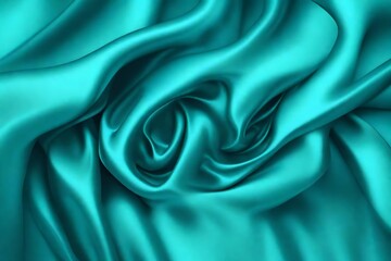 Obraz premium Closeup of rippled cyan color satin fabric cloth texture background