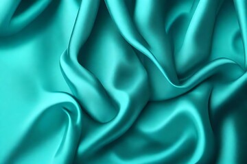 Obraz premium Closeup of rippled cyan color satin fabric cloth texture background