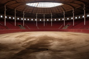 Poster Spanish bullring for traditional performance of bullfight. Empty round bullfight arena in Spain © vejaa