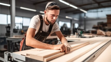 Fototapeta na wymiar Male carpenter doing woodwork in carpentry factory.