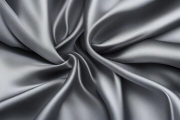 Closeup of rippled gray color satin fabric cloth texture background