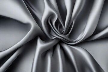 Closeup of rippled gray color satin fabric cloth texture background