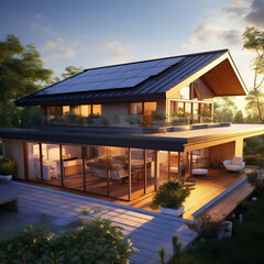Obraz premium Solar panels on the roof - Generative AI