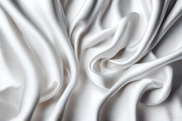 Closeup of rippled white color satin fabric cloth texture background