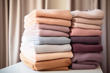 Obraz na płótnie Canvas A selection of cashmere sweaters is displayed, with their soft hues and luxurious textures inviting touch