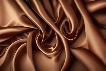Closeup of rippled brown color satin fabric cloth texture background