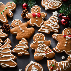 Obraz na płótnie Canvas A delightful array of homemade gingerbread cookies, adorned with intricate icing, adds sweet magic to the festive holiday season