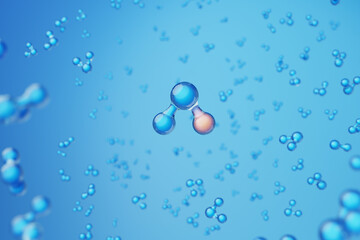 Obraz premium Tritium contamination with water molecule blue background 3D rendering.