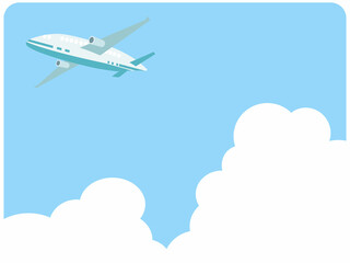 飛行機が雲の上を飛ぶイラスト
