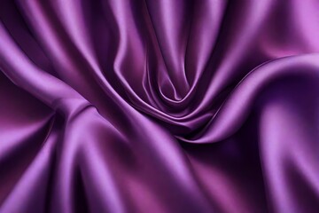 Closeup of rippled purple color satin fabric cloth texture background