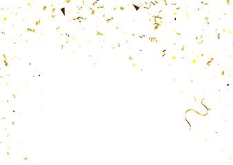 Gold confetti on a white background. Festive background. Design element. Vector illustration