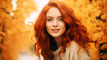 Beautiful happy woman with autumn leaves