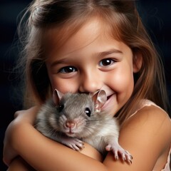 Little smiling girl holding a hamster