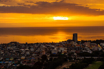 The natural background of the beautiful twilight sky, the surrounding atmosphere (trees, rivers, mountains) is a beautiful view of the journey, the view point.