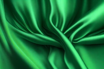 Obraz premium Closeup of rippled green color satin fabric cloth texture background