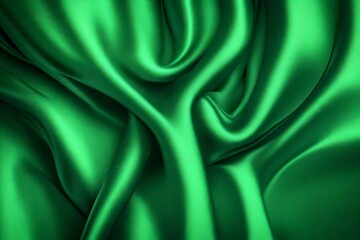 Obraz premium Closeup of rippled green color satin fabric cloth texture background