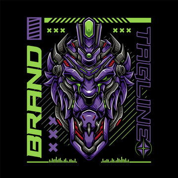 tiger head mecha robot streetwear concept illustration design