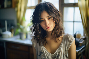 Portrait of a depressed Japanese woman