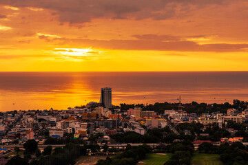 The natural background of the beautiful twilight sky, the surrounding atmosphere (trees, rivers, mountains) is a beautiful view of the journey, the view point.