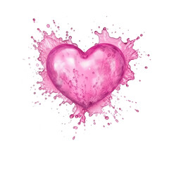 Heart from pink water splash with bubbles isolated on transparent