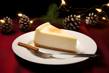 Eggnog Cheesecake, creamy winter dessert on a plate