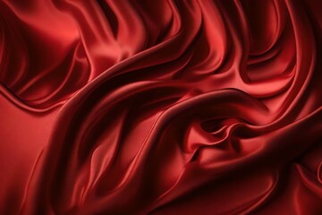 Obraz premium Closeup of rippled red colorsatin fabric cloth texture background