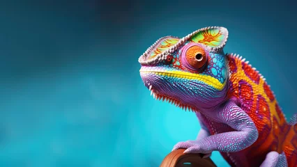 Fotobehang Colorful chameleon is crawling on a branch © pariketan
